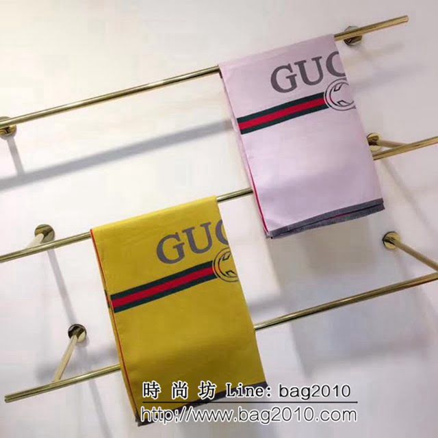 GUCCI古馳 互扣雙G圖案簡約時尚銀色旭日紋羊毛羊絨圍巾 LLWJ6495